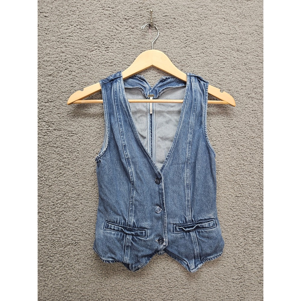 YFB Young Fabulous & Broke Denim Vest XS Blue Boho Coastal Cowgirl Cinch Back